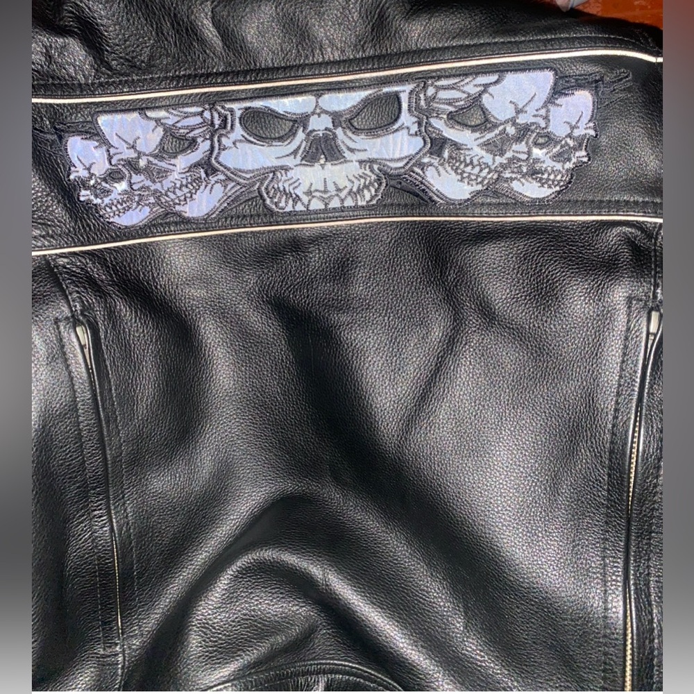 Black Leather Jacket with Skull Design